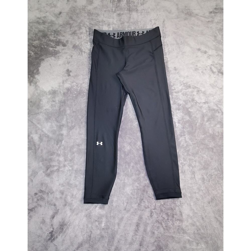 Under Armour Sz M Black HeatGear Mesh Compression Cropped Leggings Ca17-30